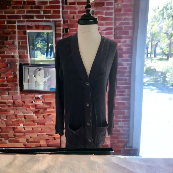 HARDTAIL HARD TAIL BLACK RIBBED CLASSIC CARDIGAN SWEATER M made USA - Picture 2 of 9